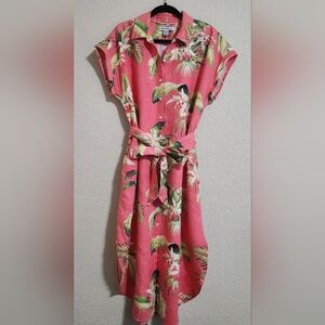 Tommy Bahama Coastalina La Brisa Blooms 100% Linen Maxi Shirt Dress Tropical